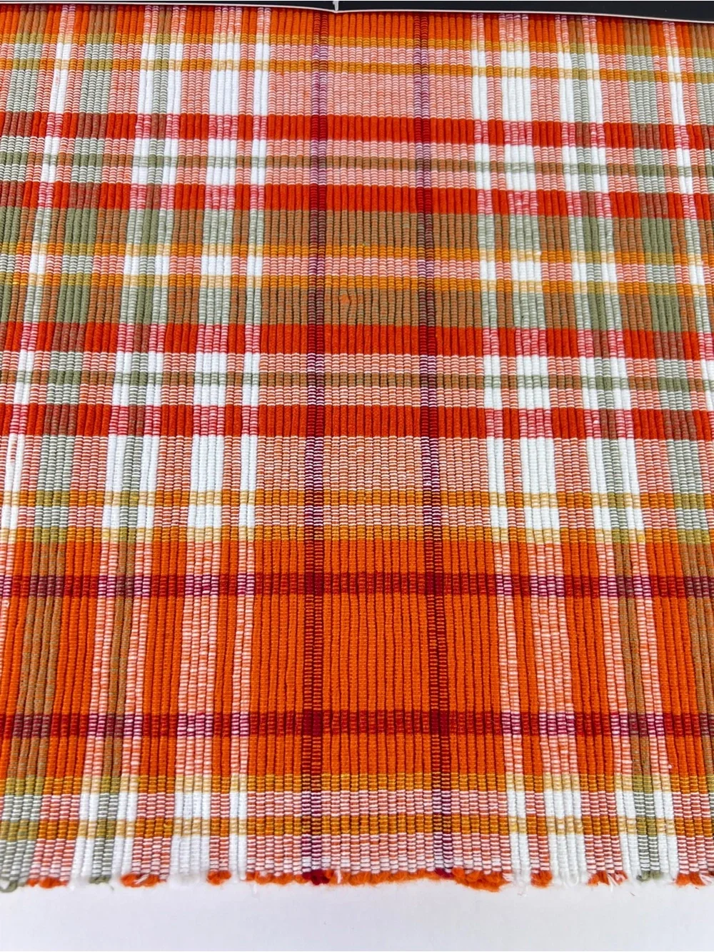 Rachel Zoe FALL Plaid Placemat Set Orange Red White Green Cotton Set of 8 NEW